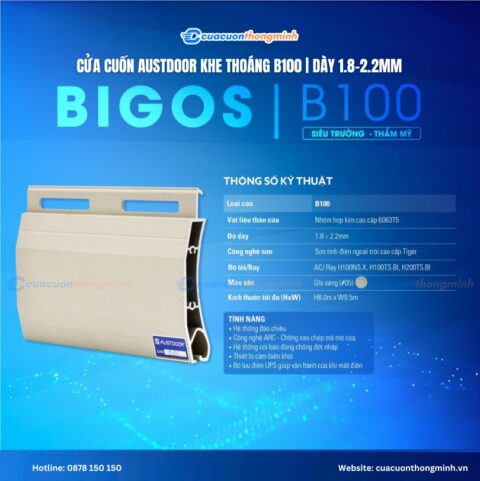 Cửa cuốn Austdoor khe thoáng B100 dày 1.8–2.2mm