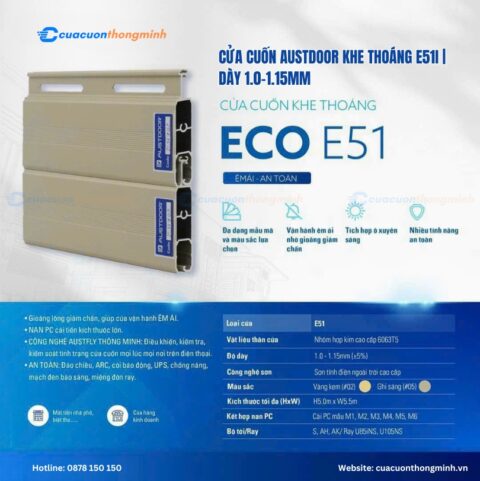 Cửa cuốn Austdoor khe thoáng E51i | dày 1.0–1.15mm