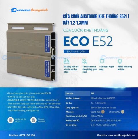 Cửa cuốn Austdoor khe thoáng E52i | dày 1.2–1.3mm