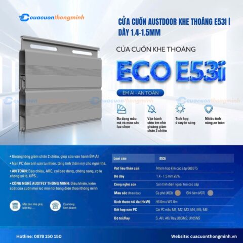 Cửa cuốn Austdoor E53i khe thoáng | dày 1.4–1.5mm