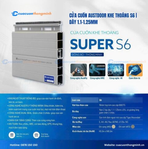 Cửa cuốn Austdoor khe thoáng S6 | dày 1.1–1.25mm